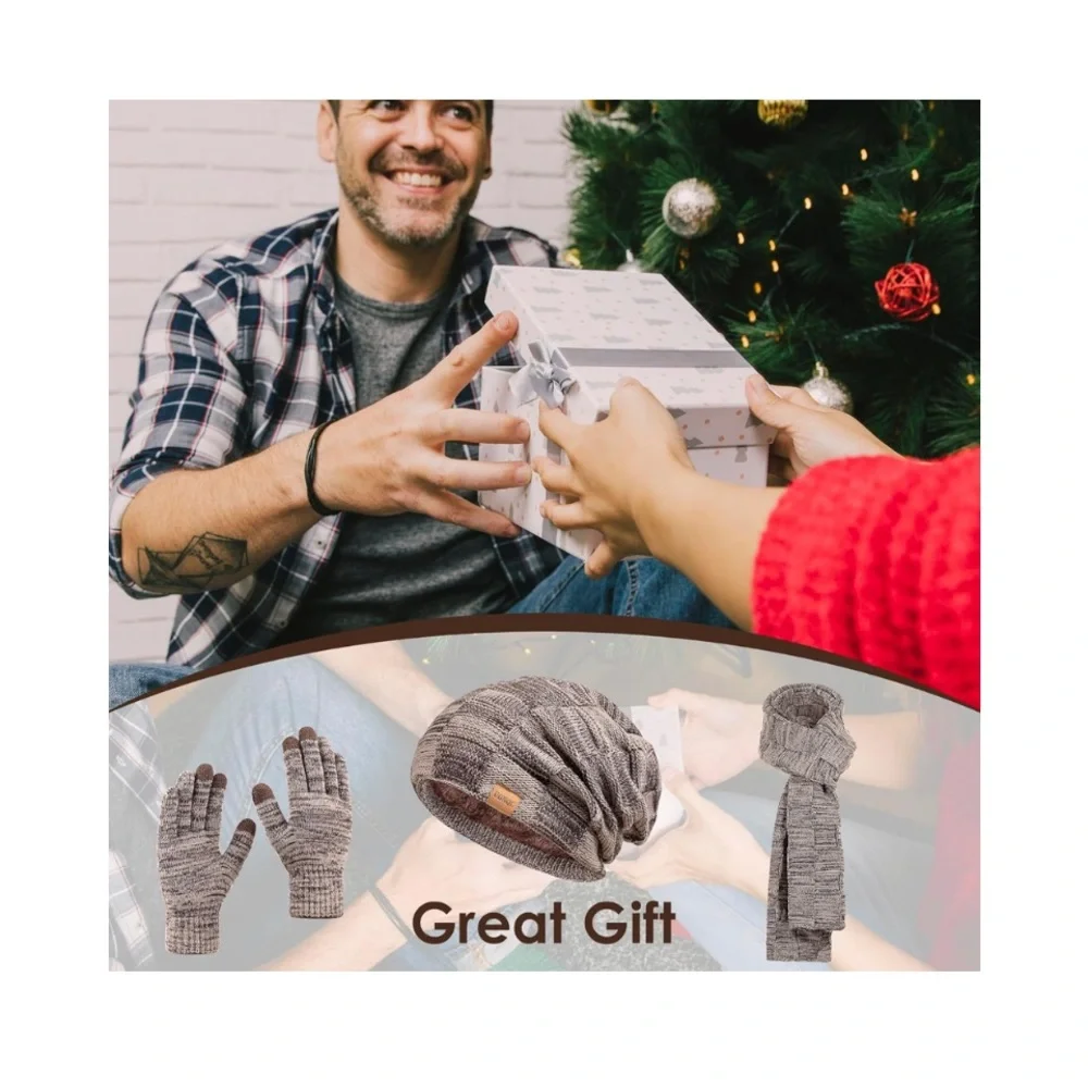 🌹🆕 Black Unisex Winter Accessories Set Hat Scarf and Gloves Christmas Gift - Picture 7 of 8